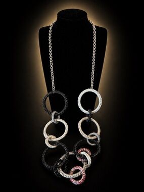 Interlocking Circle Necklace in Black, White & Red